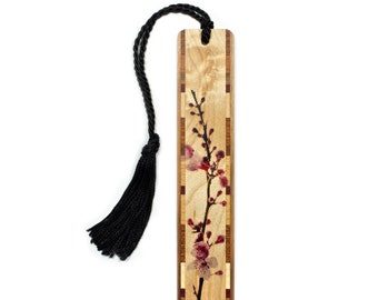 Japanese Sakura Bookmark, Cherry Blossom Wooden Bookmark, Made in USA