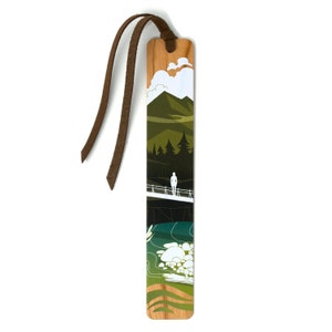 River and Mountains by Julia Hill  on Handmade Wooden Bookmark- Made in the USA
