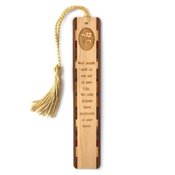 Friends Leave Footprints in Your Heart Quote Wooden Bookmark Handmade Engraved - Made in the USA