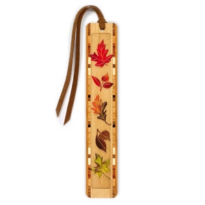 Autumn Fall Leaves Wooden Bookmark Engraved with added Color - Made in the USA