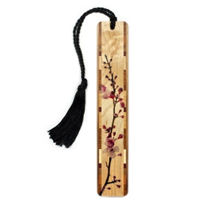 Cherry Blossom Japanese Sakura Handmade Wooden Bookmark - Made in the USA