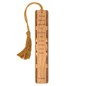 Aristotle Greek Philosopher Excellence Quote Engraved Wooden Bookmark - Made in the USA