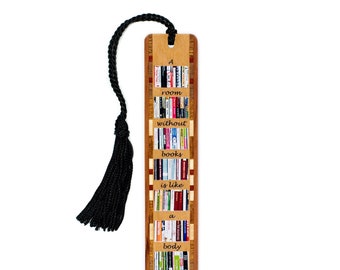 A Room Without Books Is Like A Body Without A Soul Quote Wooden Bookmark - Made in the USA
