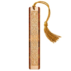 Ornate Design Handmade Engraved Wooden Bookmark with Tassel - Made in the USA