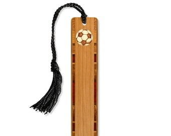 Soccer Ball Engraved Handcrafted Wooden Bookmark with Tassel by Mitercraft - Made in USA