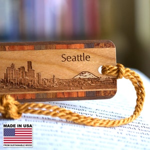 Washington Bookmarks Seattle Washington City Skyline Engraved Wooden Bookmark - Made in the ...