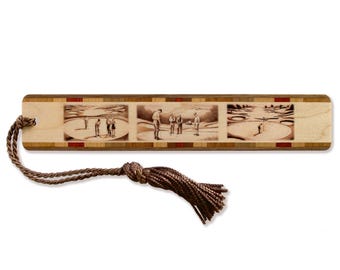 Vintage Golf Wooden Bookmark – UV Printed Antique Scenes, USA Made