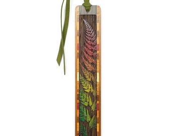 Sword Fern Wooden Bookmark Handmade Engraved with added Color - Made in the USA