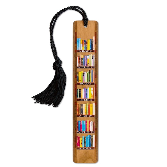 Bookshelf - A Room Without Books Quote Wooden Bookmark - Made in the USA