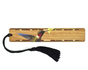 Ruby-Throated Hummingbird Wooden Bookmark – Double-Sided - Handmade Bird Lover Gift – Made in the USA