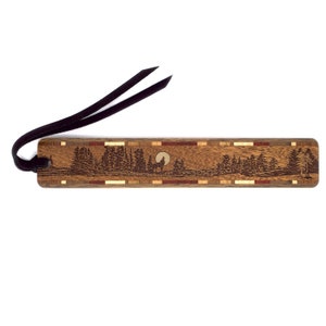 Wolf in Full Moon Forest Handmade Engraved Wooden Bookmark- Made in the USA