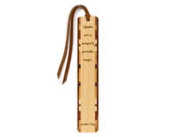 Stephen King Books Are A Uniquely Portable Magic Quote Engraved Wooden Bookmark  - Made in the USA