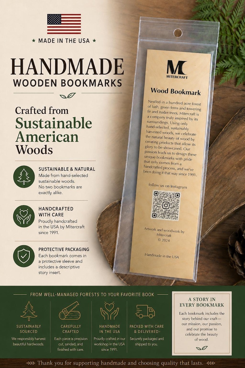 Mountain Wilderness Nature Scene Handmade Engraved Wooden Bookmark - Made in the USA image 7