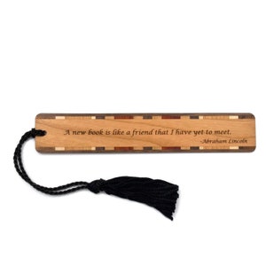 Abraham Lincoln Engraved Wooden Bookmark – &quot;A New Book is Like a Friend&quot; Quote, Handmade Gift for Book Lovers, Made in the USA