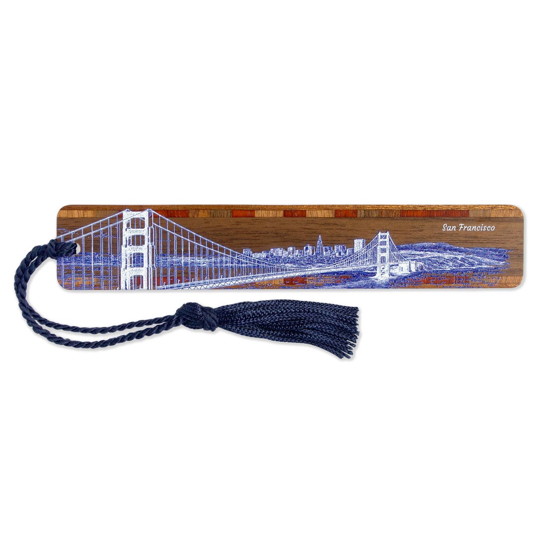 San Francisco Skyline Wood Bookmark – Golden Gate Bridge, Handmade USA ...