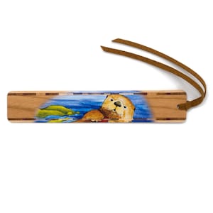 Sea Otter Handmade Wooden Bookmark Art by Christi Sobel  - Made in the USA