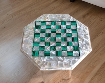Handmade Marble Chess Set - Mother of Pearl Inlay, Luxury Stone Game