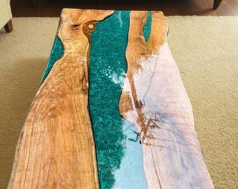Green Epoxy Resin Dining Table Walnut River Custom Live Edge Wood Kitchen Table