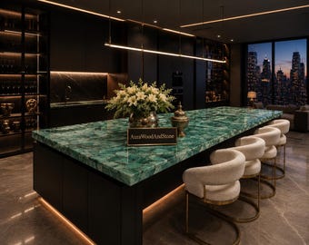 Green Agate Stone Countertop | Luxury Kitchen Island Slab | Custom Gemstone Surface