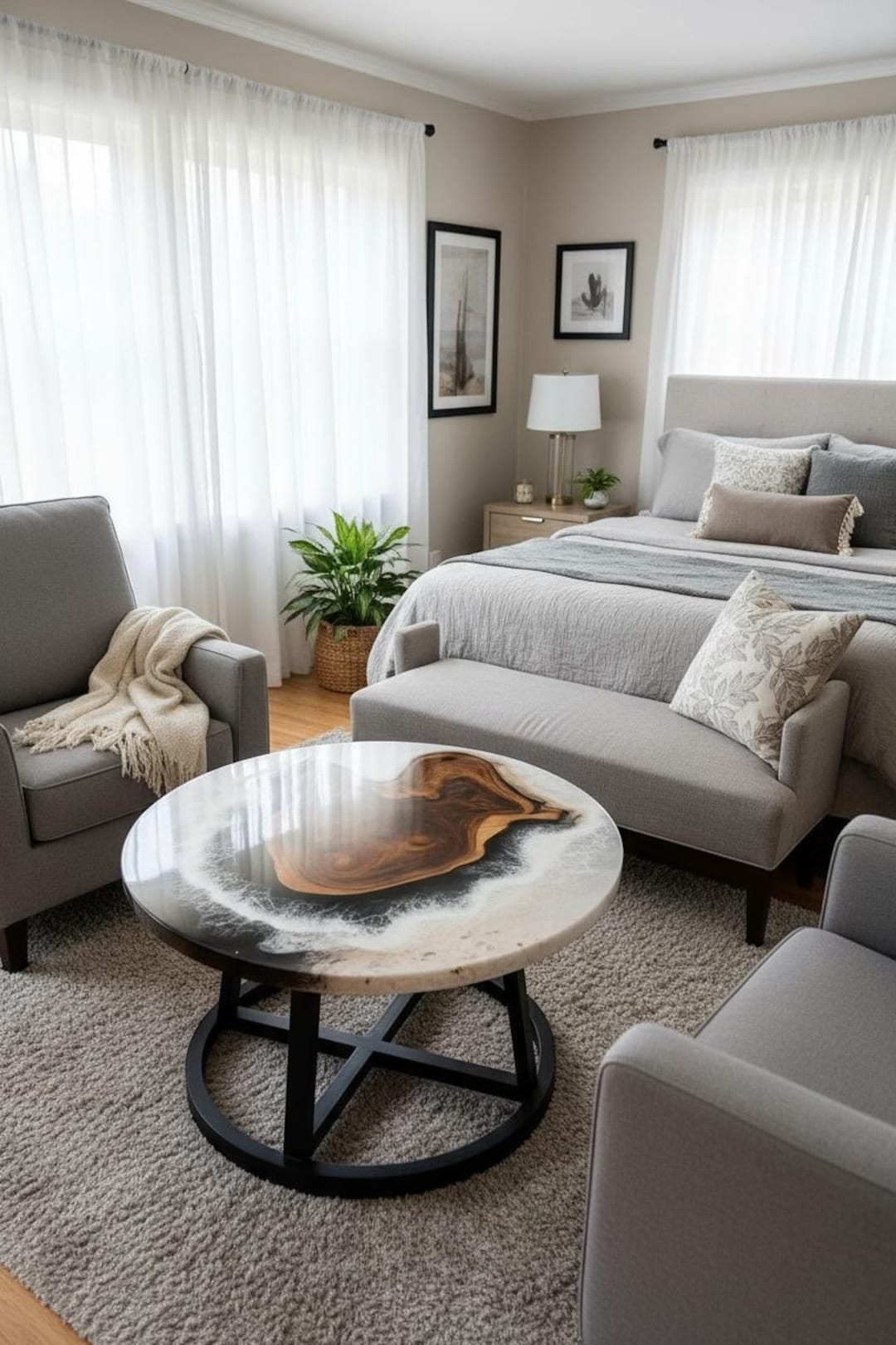 Luxury White Epoxy Resin Round Coffee Table – Handmade Walnut Wood ...