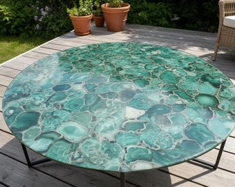 Handmade Green Agate Coffee Table | Luxury Gemstone Furniture