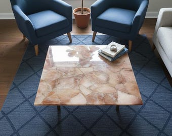 Handmade Natural Quartz Square Table | Modern Coffee Table for Home & Office | Luxury Gemstone Furniture