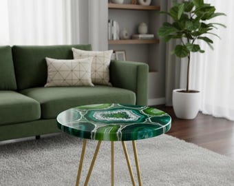 Handmade Green Agate Accent Table | Boho Living Room Decor