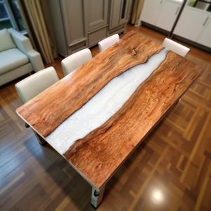 Epoxy Resin Dining Table Walnut River Table Live Edge Wood Custom Furniture