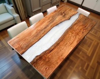 Epoxy Resin Dining Table Walnut River Table Live Edge Wood Custom Furniture