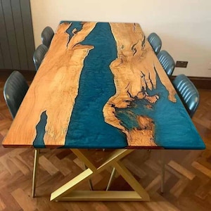 Handmade Blue Epoxy Resin Table | Live Edge River Table | Custom Wood Coffee Table | Modern Luxury Furniture | Unique Home Decor Gifts