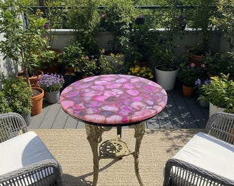 Luxury Pink Agate Coffee Table | Natural Gemstone Furniture | Elegant Handmade Stone Art Table for Modern Home Decor