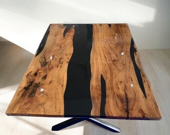 Handmade Epoxy Resin River Coffee Table – Live Edge Wood, Modern Decor