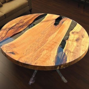 Elegant Round Wood Clear Epoxy Dining Table – Handmade Round Epoxy Coffee Table – Custom Office Table – Modern Resin Wood Furniture