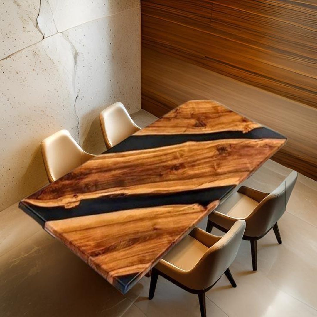 Custom Epoxy Coffee Table Walnut River Resin Wood Live Edge Furniture ...