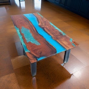 Blue Epoxy Resin River Table | Live Edge Wood Dining Table | Custom Handmade Furniture