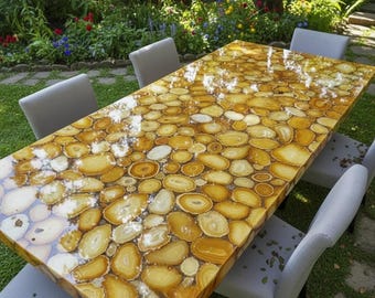 Handmade Brown Agate Dining Table | Natural Gemstone Tabletop