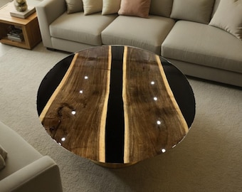 Handgjort runt svart epoxi River soffbord – Live Edge Wood