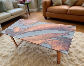 Handmade Live Edge Wood River Table – Clear Epoxy Resin, Modern Design