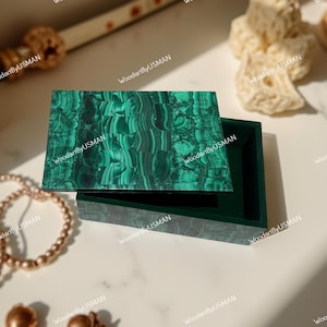 Handgefertigte Malachit Schmuckschatulle – Natürliche Edelstein Aufbewahrungsbox – Einzigartiges Geschenk für Sie – Grüner Kristall Dekor – Sammlerstein Schatzkiste