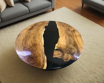 Handmade Black Epoxy River Table – Live Edge Walnut Wood