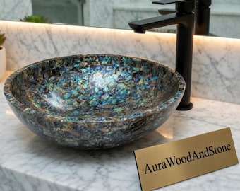 Umywalka nablatowa z muszli abalone | Luksusowa miska łazienkowa | Tęczowa umywalka z muszli | Ręcznie wykonana, efektowna umywalka