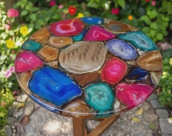 Handmade Mix Agate Round Coffee Table | Gemstone Center Table