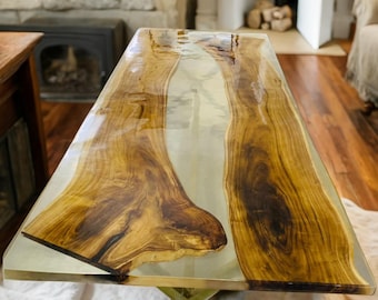 Custom Epoxy Resin Wood Table – Handmade Wooden Furniture for Modern Rustic Home Decor