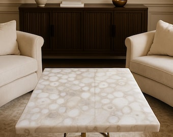 Handmade White Agate Coffee Table – Luxury Gemstone Center Table