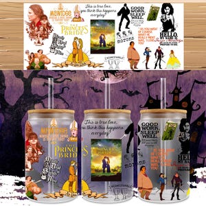 Princess Bride 16 oz Glass Can Sublimation Design, UV DTF Can Wrap Png