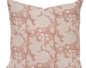 French Country pillow cover Floral Pillow Cover Spring pillow Blush pink Throw pillow Farmhouse Rustic Home Decor gift Block print pillow