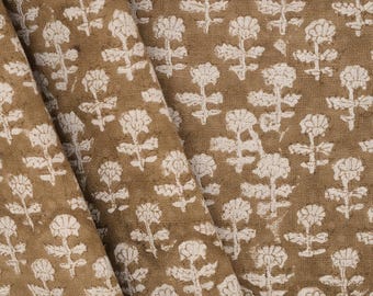 Upholstery Fabric by yard bulk Brown Decor cloth floral pattern Block Print Upholstery Linen Fabric Designer Material for Curtains Pillows