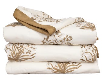 Floral Quilt Brown Block Print Bedding Farmhouse Bedroom Decor comforter quilted Bedspread Handmade Quilted Blanket Throw Reversible quilt