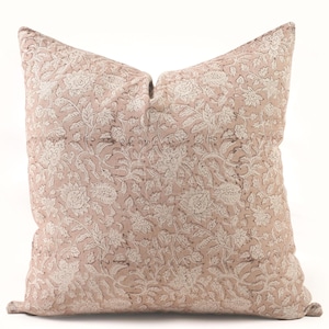 French Country pillow cover Floral Pillow Cover Spring pillow Blush pink Throw pillow Farmhouse Rustic Home Decor gift Block print pillow