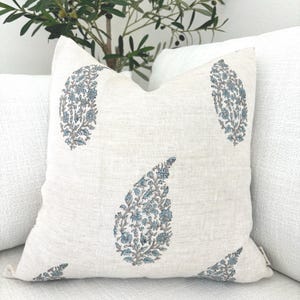 Blue Gray Paisley set of 2 Floral Throw Pillow Cover Modern Boho Floral Paisley Linen cottage decor  Living room Accent gift home decor